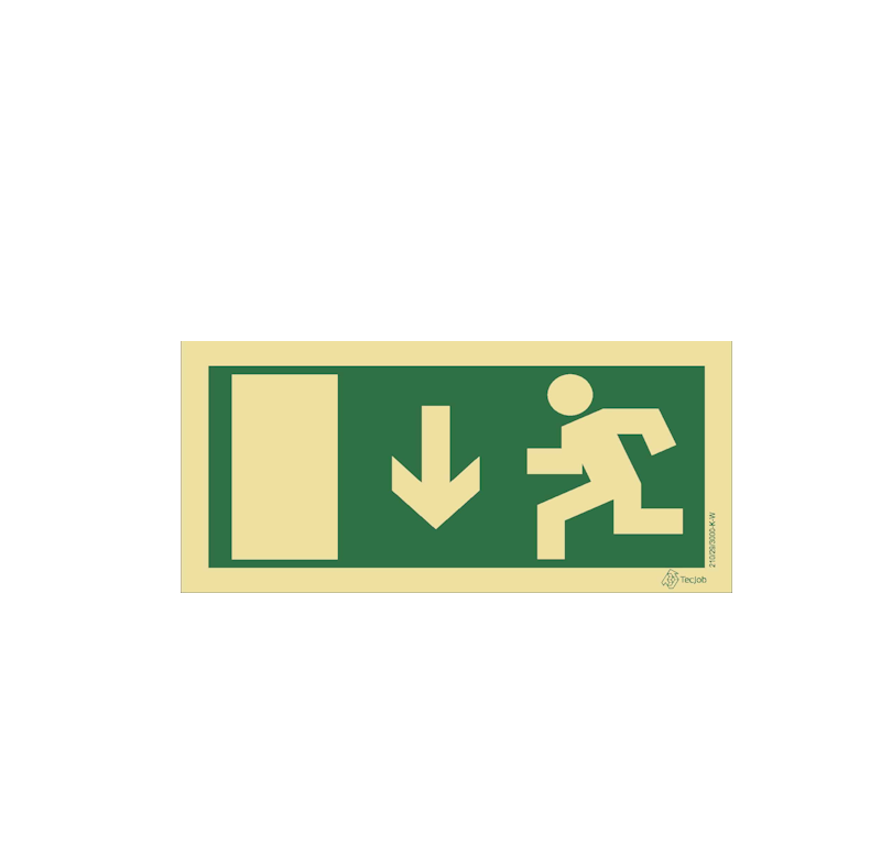 Sinalética Saída de Emergência - Seta para Baixo e Porta à Esquerda - E0013