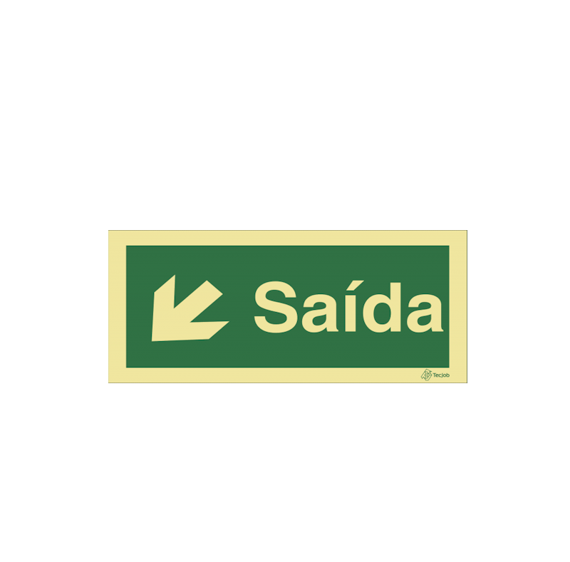 Sinalética Saída em Texto - Seta Diagonal Esquerda para Baixo - E0033