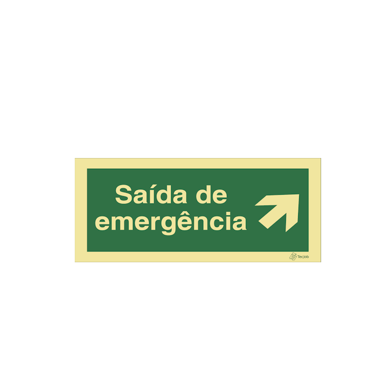 Sinalética Saída de Emergência em Texto - Seta Diagonal Direita para Cima - E0036