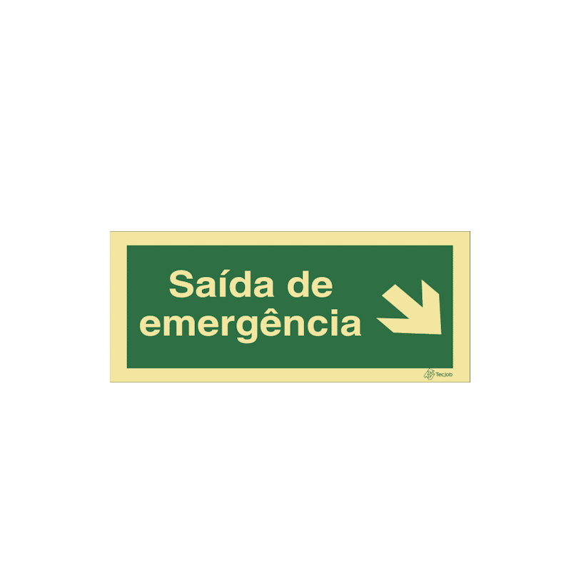 Sinalética Saída de Emergência em Texto - Seta Diagonal Direita para Baixo - E0038