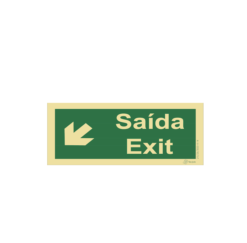 Sinalética Saída/ Exit em Texto - Seta Diagonal Esquerda para Baixo - E0049
