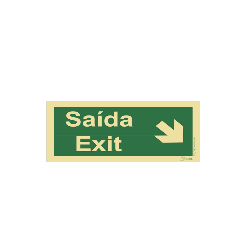 Sinalética Saída/ Exit em Texto - Seta Diagonal Direita para Baixo - E0051