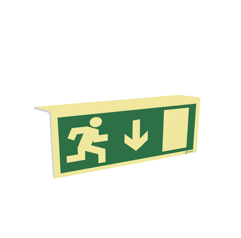 Sinalética de Emergência - Seta para Baixo e Porta à Direita - T2 - E0086
