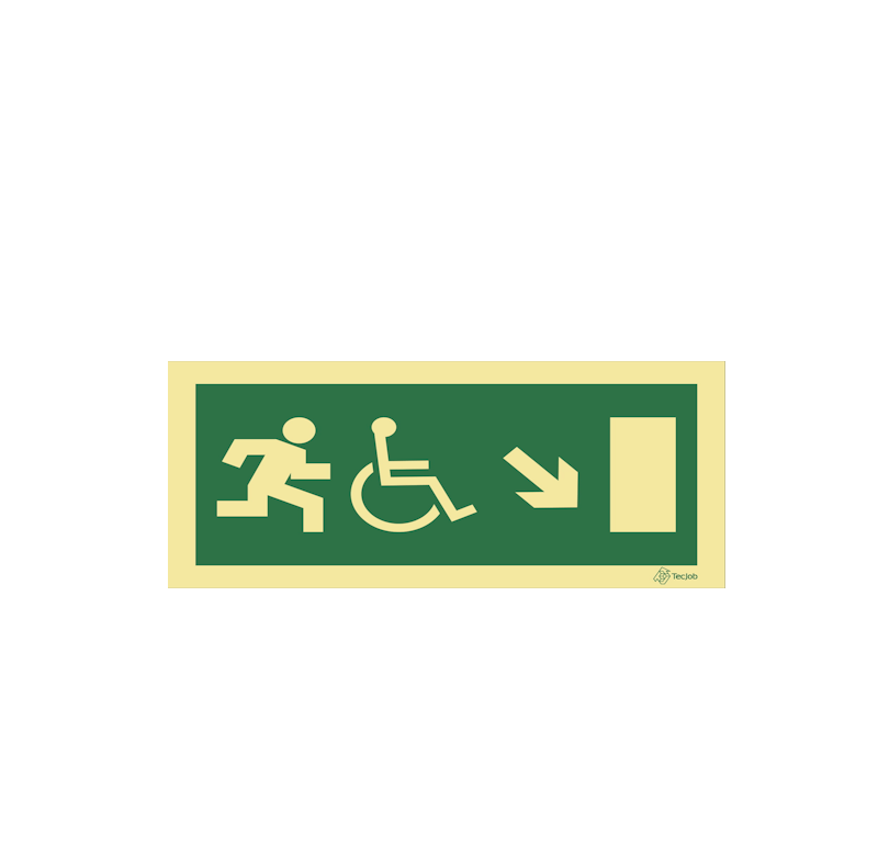 Sinalética Saída para Pessoas com Deficiência ou Mobilidade Condicionada - Seta Diagonal Direita para Baixo - E0104