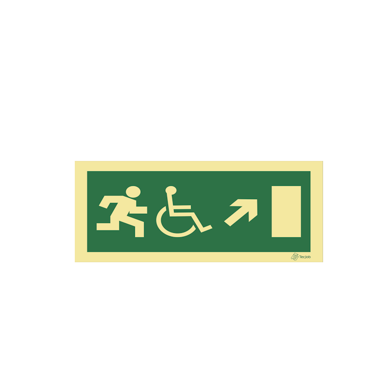 Sinalética Saída para Pessoas com Deficiência ou Mobilidade Condicionada - Seta Diagonal Direita para Cima - E0105