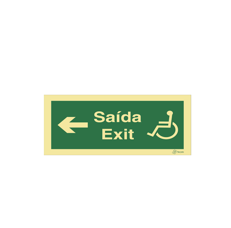 Sinalética Saída/ Exit para Pessoas com Deficiência ou Mobilidade Condicionada - Seta para a Esquerda - E0112