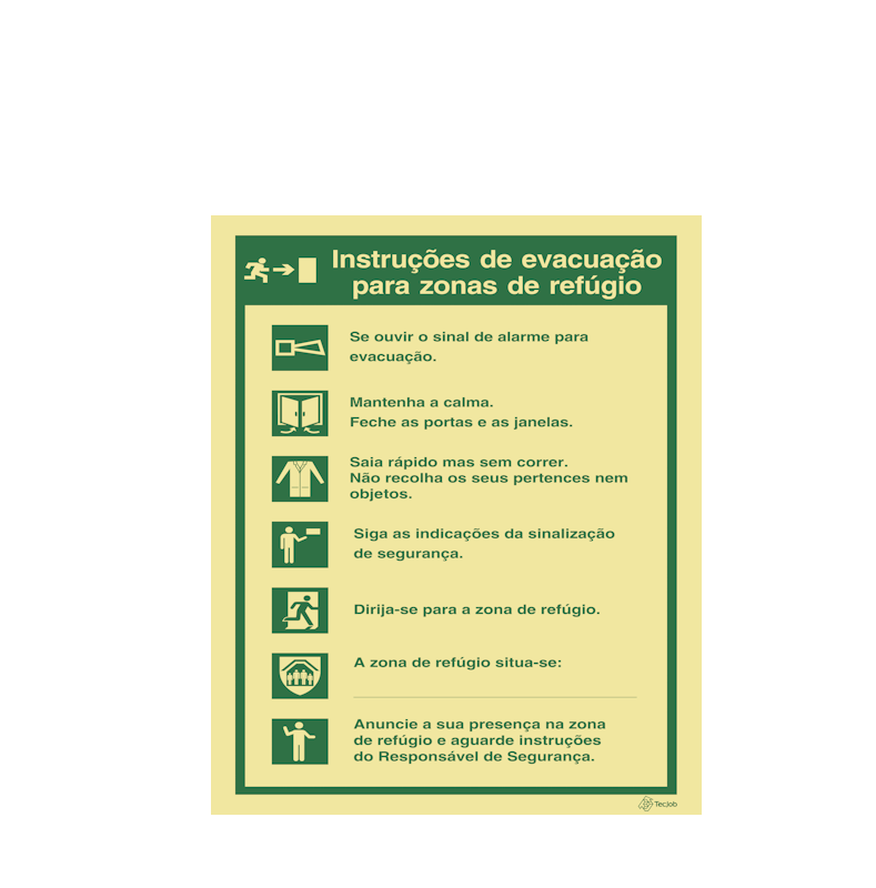 Sinalética Instruções de Evacuação para Zonas de Refúgio - E0470