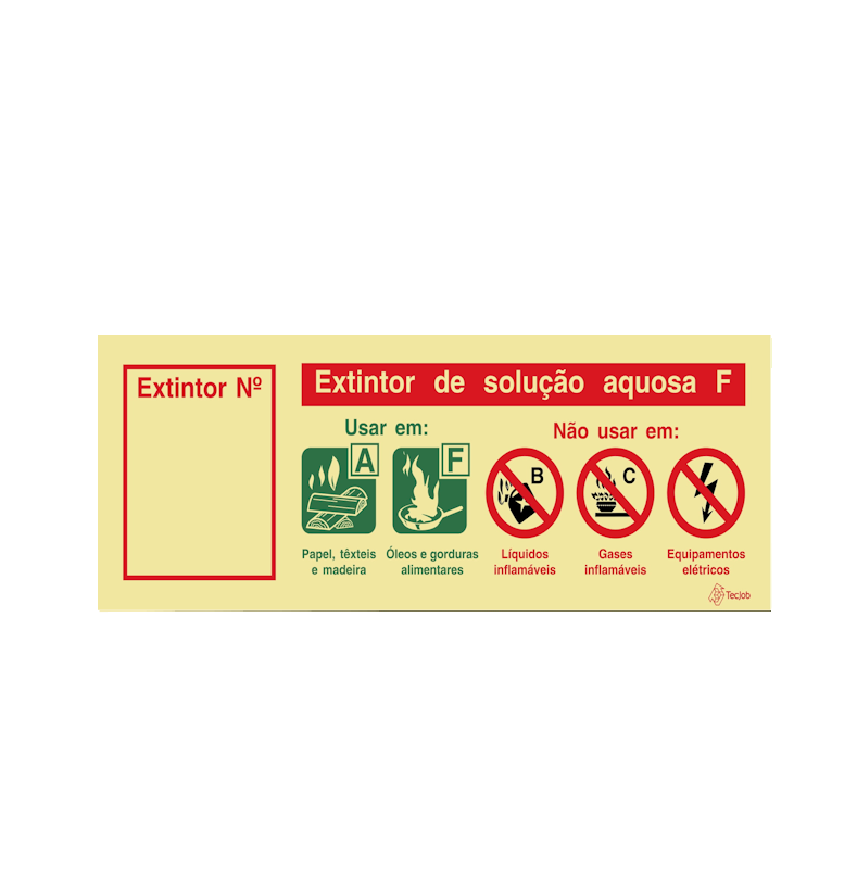 Sinalética Extintor de Solução Aquosa F (com Espaço para Número) - I0165