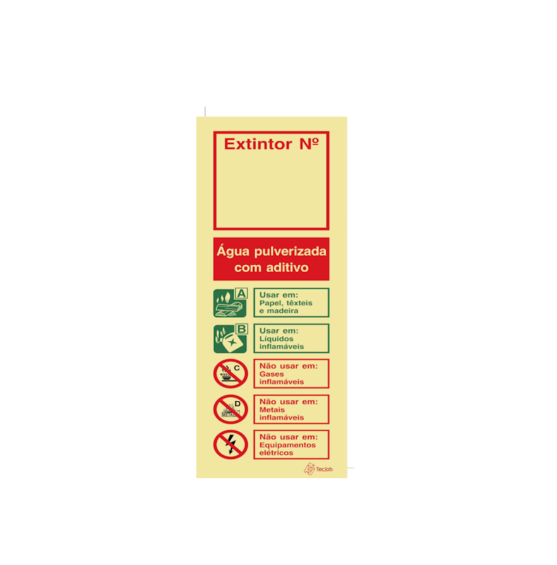 Sinalética Agente Extintor Água Pulverizada com Aditivo (com Espaço para Número) - I0183