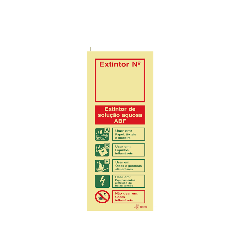 Sinalética Agente Extintor de Solução Aquosa ABF (com Espaço para Número) - I0185