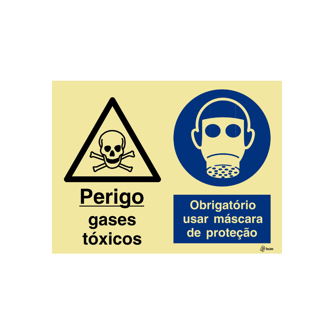 Sinalética Perigo Gases Tóxicos/ Obrigatório Usar Máscara de Proteção – OB0339