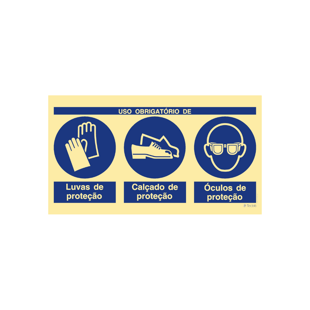 Sinalética Uso Obrigatório de Luvas, Calçado e Óculos de Proteção – OB0420