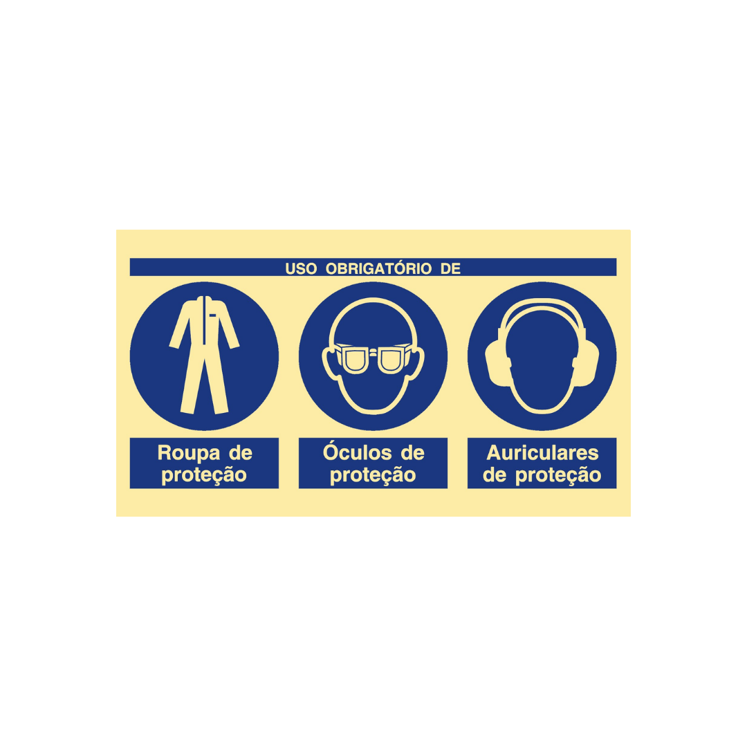 Sinalética Uso Obrigatório de Roupa, Óculos e Auriculares de Proteção – OB0445