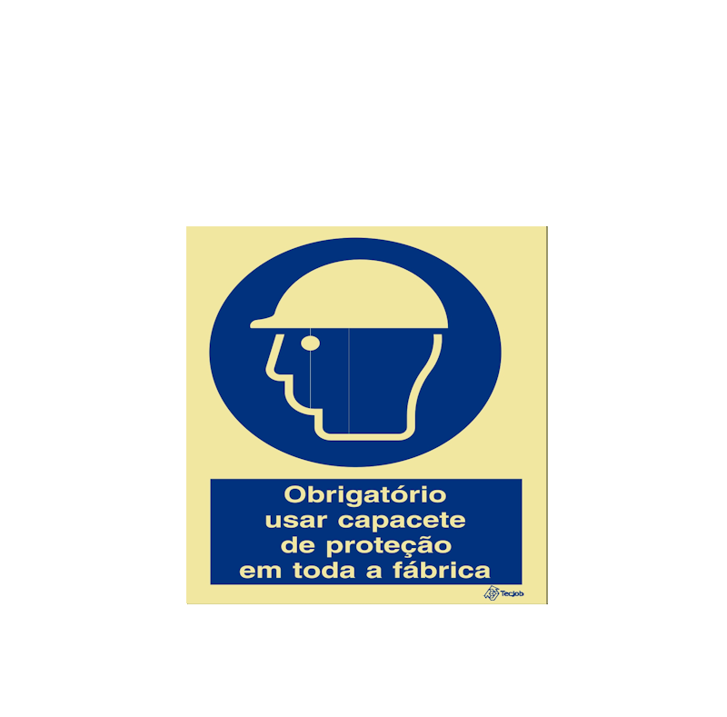 Sinalética Obrigatório Usar Capacete de Proteção em Toda a Fábrica - OB0041